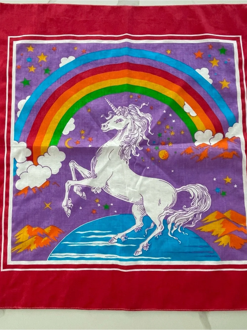 Vintage 1980s Unicorn Rainbow Bandana